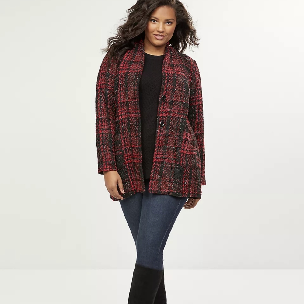NWT Lane Bryant Plaid Shimmer Boucle Jacket